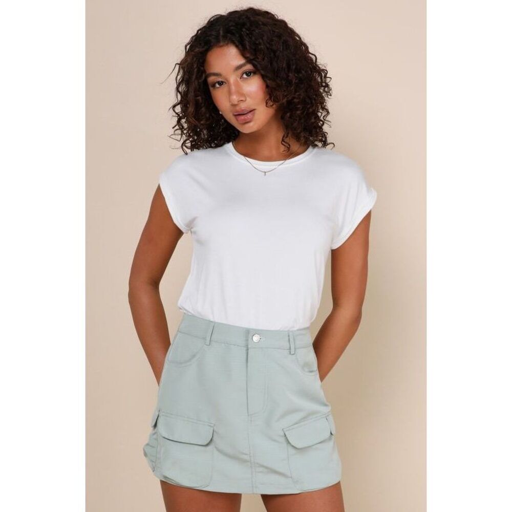 Lulus City Sensation Sage Green High-rise Cargo Mini Skort - Size M
